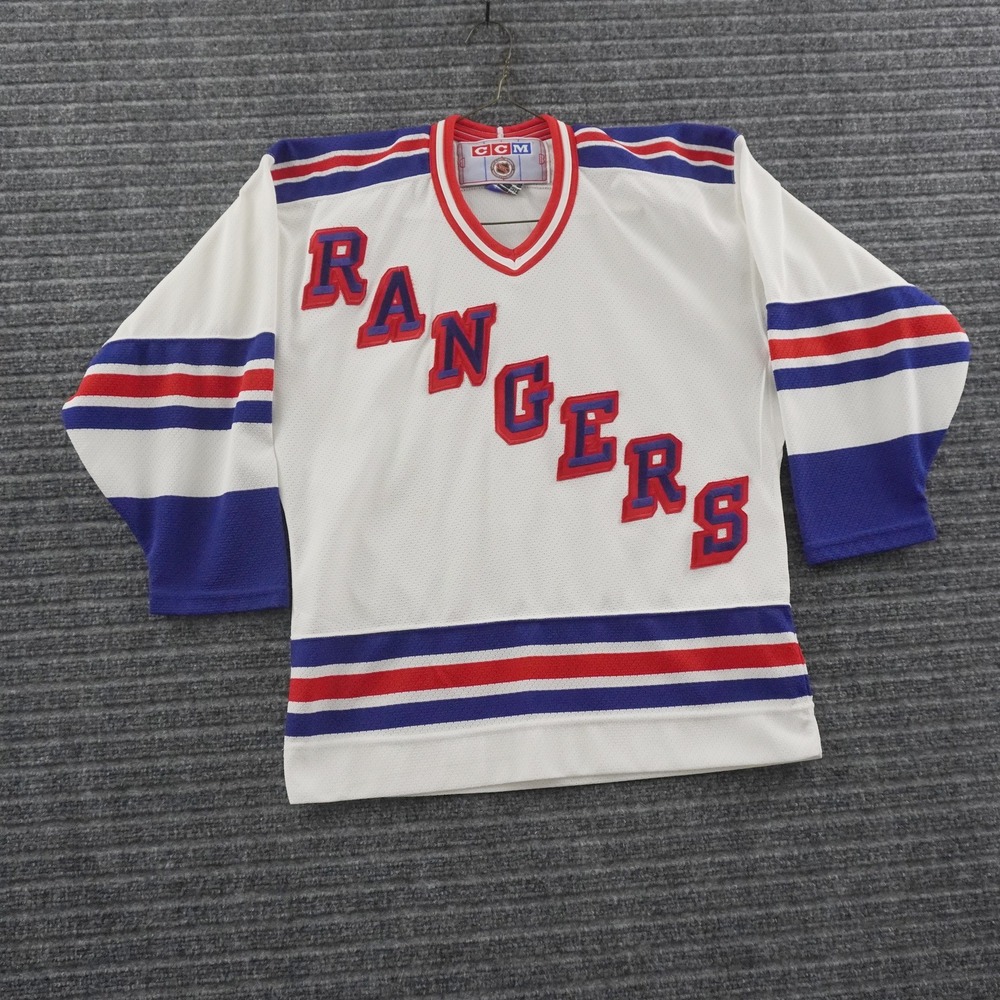 Vintage CCM New York Rangers Hockey Jersey Boys L/XL White Air-Knit NHL